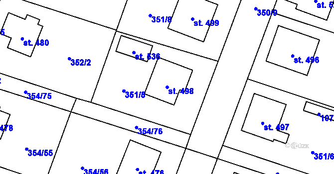 Parcela st. 498 v KÚ Rožďalovice, Katastrální mapa