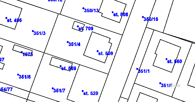 Parcela st. 509 v KÚ Rožďalovice, Katastrální mapa