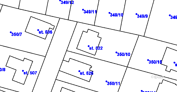 Parcela st. 522 v KÚ Rožďalovice, Katastrální mapa