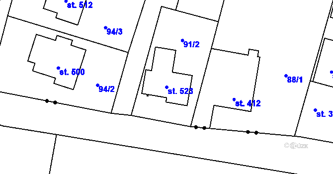 Parcela st. 523 v KÚ Rožďalovice, Katastrální mapa