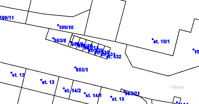 Parcela st. 531 v KÚ Rožďalovice, Katastrální mapa