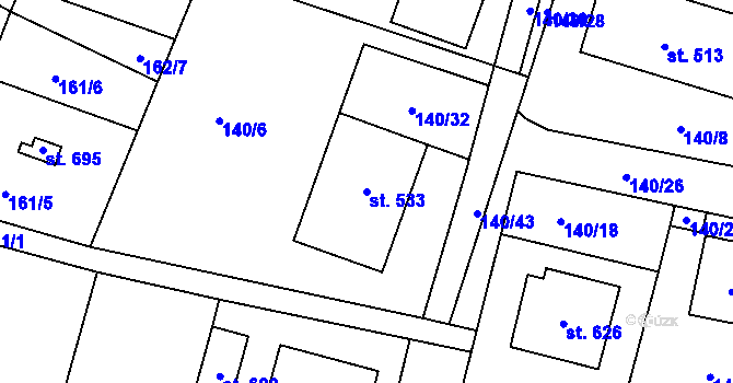 Parcela st. 533 v KÚ Rožďalovice, Katastrální mapa