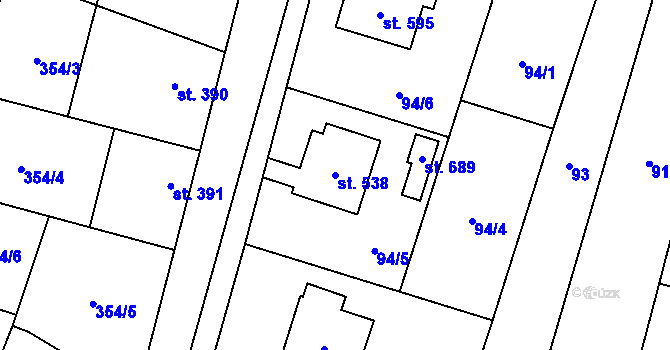 Parcela st. 538 v KÚ Rožďalovice, Katastrální mapa