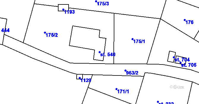 Parcela st. 540 v KÚ Rožďalovice, Katastrální mapa