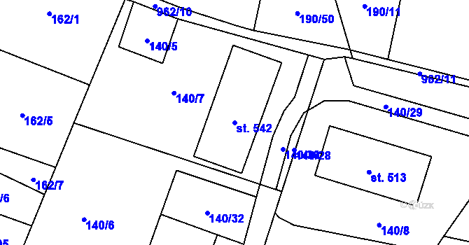 Parcela st. 542 v KÚ Rožďalovice, Katastrální mapa