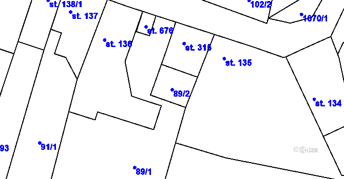 Parcela st. 89/2 v KÚ Rožďalovice, Katastrální mapa