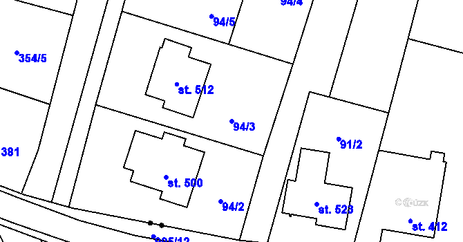 Parcela st. 94/3 v KÚ Rožďalovice, Katastrální mapa
