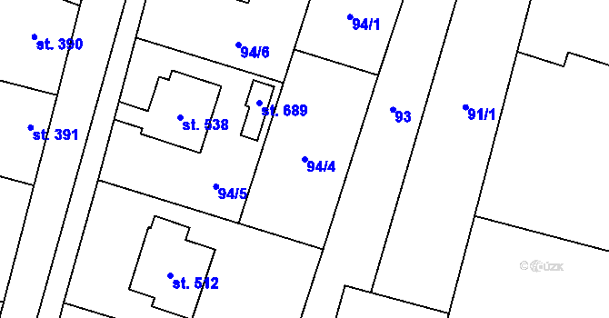 Parcela st. 94/4 v KÚ Rožďalovice, Katastrální mapa