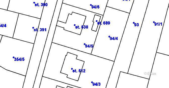 Parcela st. 94/5 v KÚ Rožďalovice, Katastrální mapa