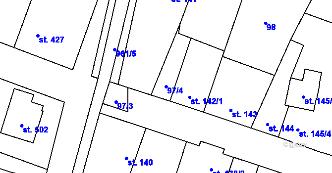 Parcela st. 97/4 v KÚ Rožďalovice, Katastrální mapa