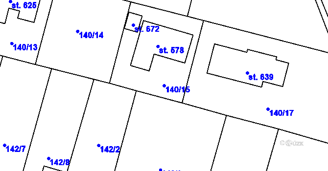 Parcela st. 140/15 v KÚ Rožďalovice, Katastrální mapa