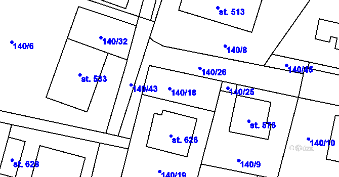 Parcela st. 140/18 v KÚ Rožďalovice, Katastrální mapa