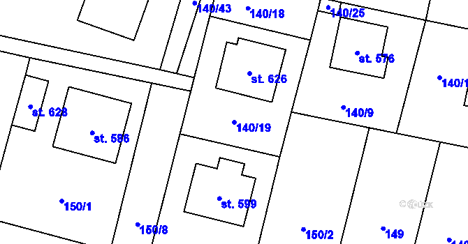 Parcela st. 140/19 v KÚ Rožďalovice, Katastrální mapa