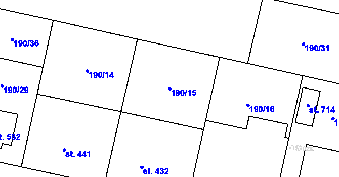 Parcela st. 190/15 v KÚ Rožďalovice, Katastrální mapa