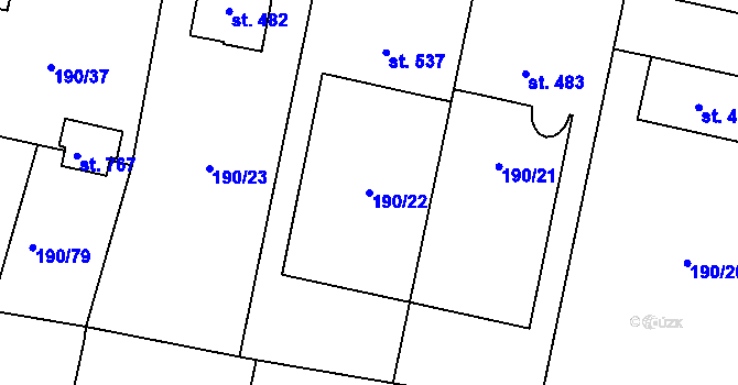 Parcela st. 190/22 v KÚ Rožďalovice, Katastrální mapa