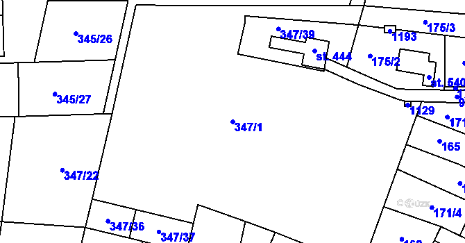 Parcela st. 347/1 v KÚ Rožďalovice, Katastrální mapa