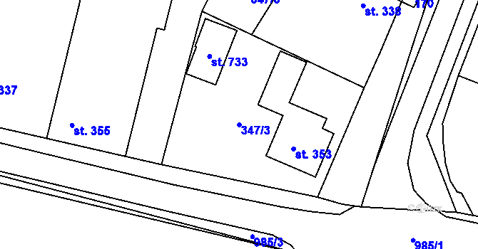 Parcela st. 347/3 v KÚ Rožďalovice, Katastrální mapa