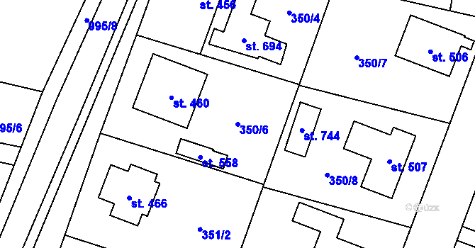 Parcela st. 350/6 v KÚ Rožďalovice, Katastrální mapa
