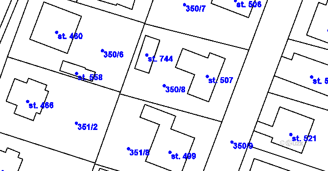 Parcela st. 350/8 v KÚ Rožďalovice, Katastrální mapa
