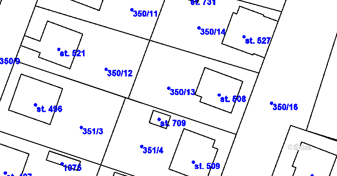 Parcela st. 350/13 v KÚ Rožďalovice, Katastrální mapa