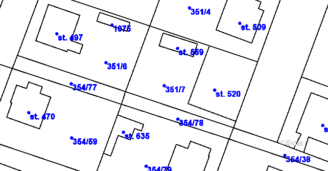 Parcela st. 351/7 v KÚ Rožďalovice, Katastrální mapa