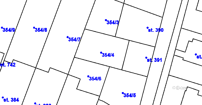 Parcela st. 354/4 v KÚ Rožďalovice, Katastrální mapa