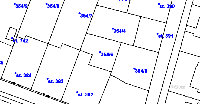 Parcela st. 354/6 v KÚ Rožďalovice, Katastrální mapa