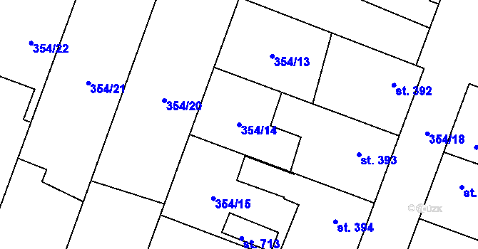Parcela st. 354/14 v KÚ Rožďalovice, Katastrální mapa