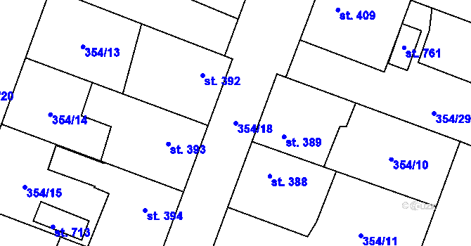 Parcela st. 354/18 v KÚ Rožďalovice, Katastrální mapa