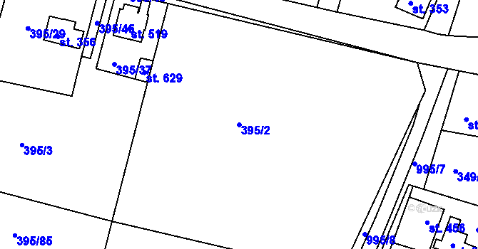 Parcela st. 395/2 v KÚ Rožďalovice, Katastrální mapa