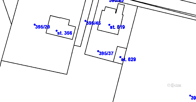 Parcela st. 395/37 v KÚ Rožďalovice, Katastrální mapa