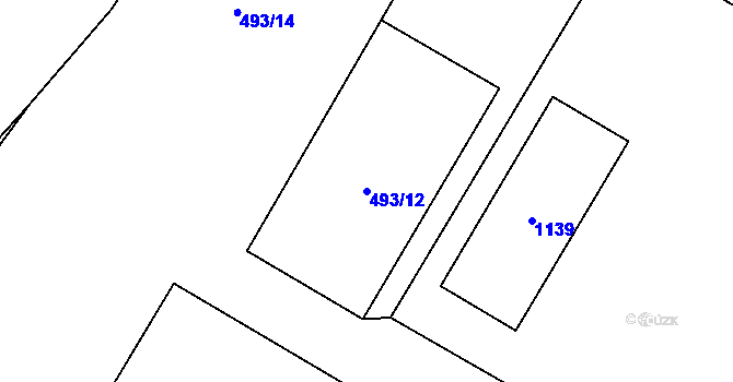 Parcela st. 493/12 v KÚ Rožďalovice, Katastrální mapa