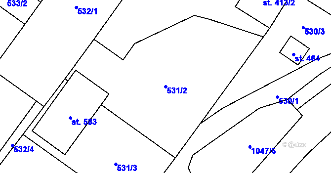 Parcela st. 531/2 v KÚ Rožďalovice, Katastrální mapa