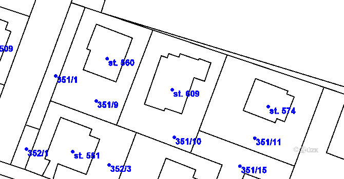 Parcela st. 609 v KÚ Rožďalovice, Katastrální mapa