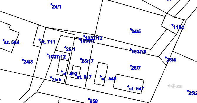 Parcela st. 25/16 v KÚ Rožďalovice, Katastrální mapa