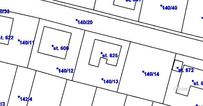 Parcela st. 625 v KÚ Rožďalovice, Katastrální mapa