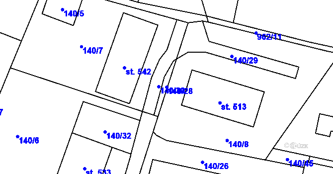 Parcela st. 140/28 v KÚ Rožďalovice, Katastrální mapa