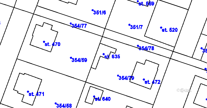 Parcela st. 635 v KÚ Rožďalovice, Katastrální mapa