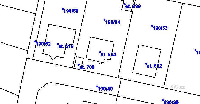 Parcela st. 634 v KÚ Rožďalovice, Katastrální mapa