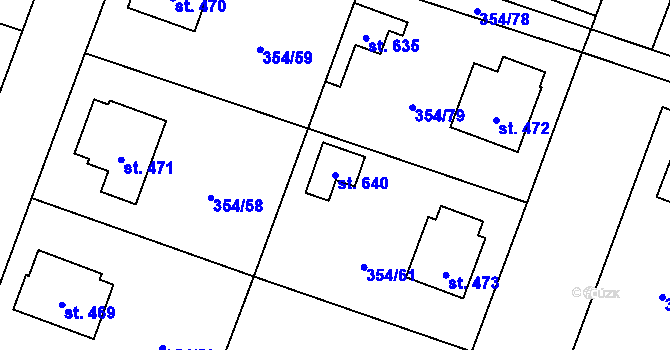 Parcela st. 640 v KÚ Rožďalovice, Katastrální mapa