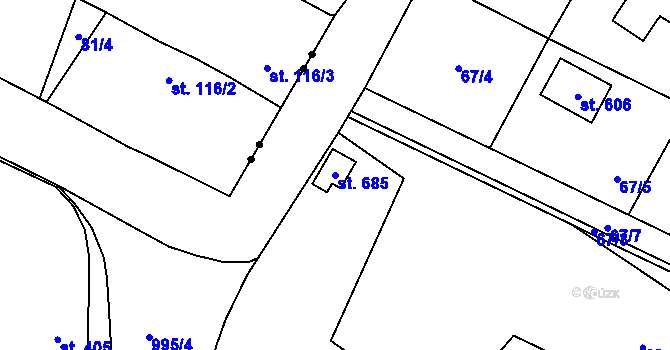 Parcela st. 685 v KÚ Rožďalovice, Katastrální mapa