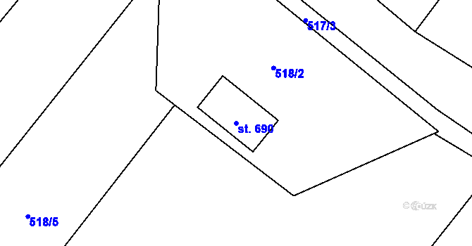 Parcela st. 690 v KÚ Rožďalovice, Katastrální mapa