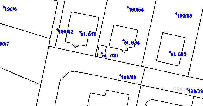 Parcela st. 700 v KÚ Rožďalovice, Katastrální mapa