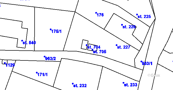 Parcela st. 704 v KÚ Rožďalovice, Katastrální mapa