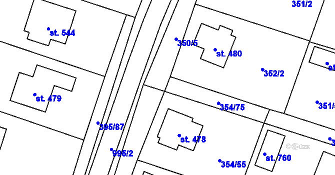 Parcela st. 350/22 v KÚ Rožďalovice, Katastrální mapa