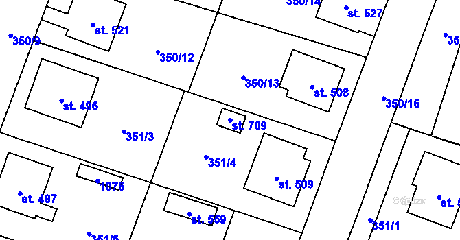 Parcela st. 709 v KÚ Rožďalovice, Katastrální mapa