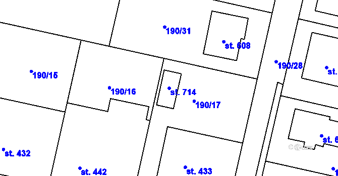 Parcela st. 714 v KÚ Rožďalovice, Katastrální mapa