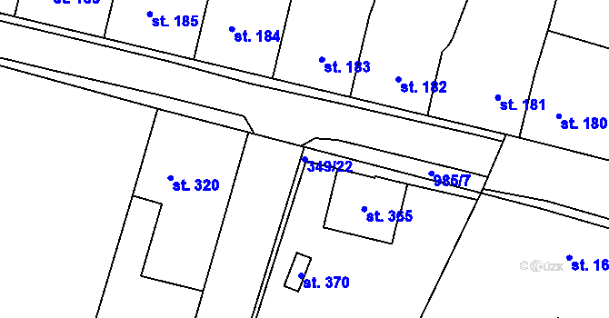 Parcela st. 349/22 v KÚ Rožďalovice, Katastrální mapa