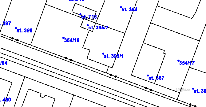 Parcela st. 395/1 v KÚ Rožďalovice, Katastrální mapa