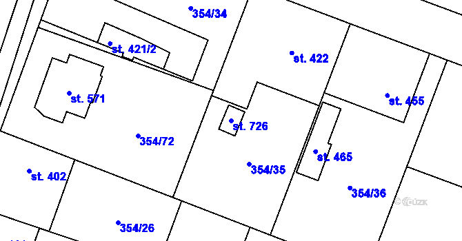 Parcela st. 726 v KÚ Rožďalovice, Katastrální mapa